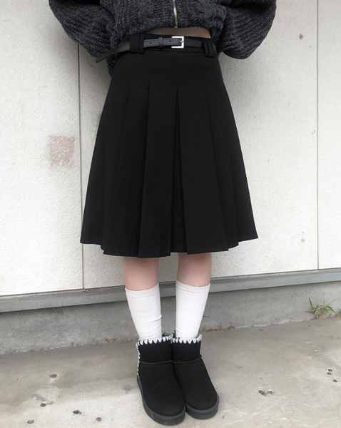 [anyonemore] Note Medi Pleats Skirt (Belt Set)