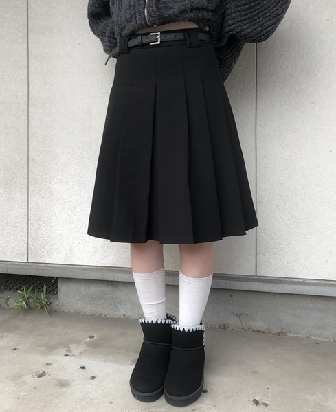 [anyonemore] Note Medi Pleats Skirt (Belt Set)