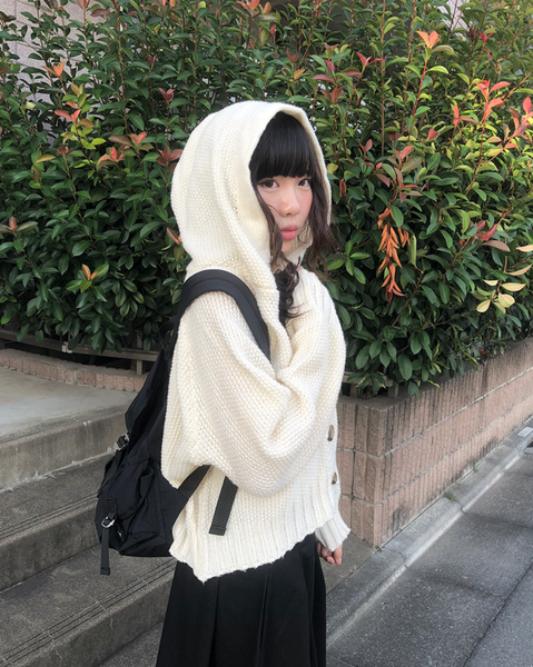 [anyonemore] Renee Tteokbokki Duffel Hooded Knit Cardigan