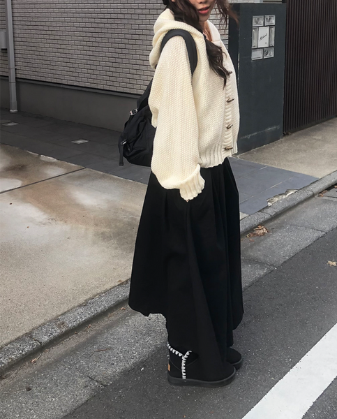 [anyonemore] Renee Tteokbokki Duffel Hooded Knit Cardigan