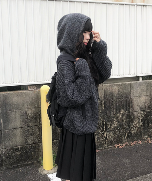 [anyonemore] Twisted Hood Knit Zip-Up