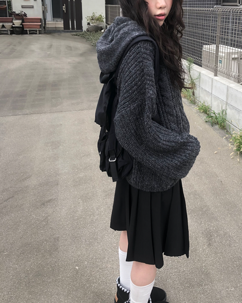 [anyonemore] Twisted Hood Knit Zip-Up