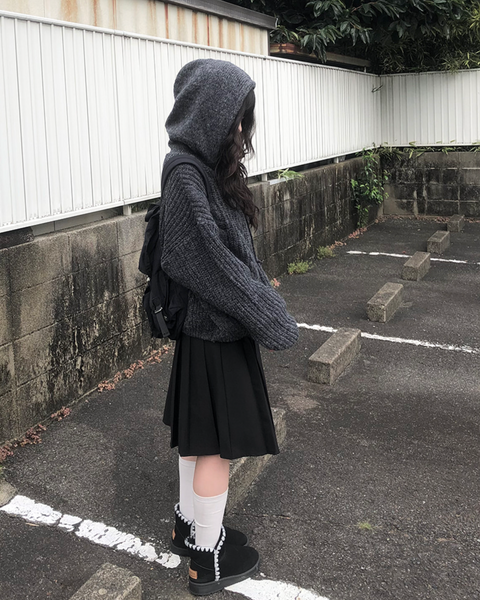 [anyonemore] Twisted Hood Knit Zip-Up