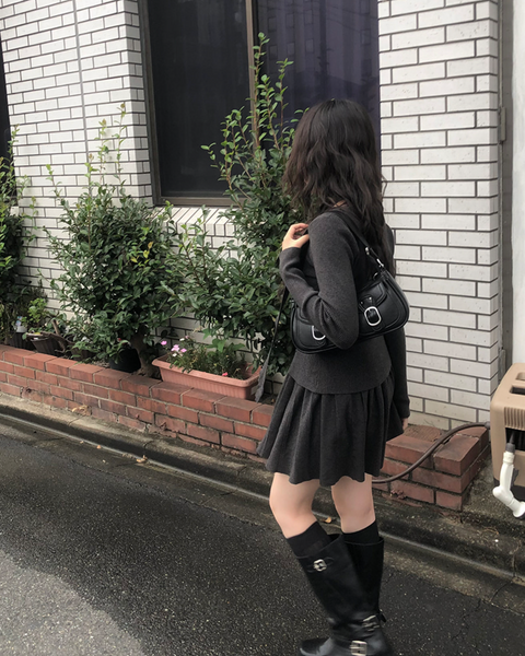 [anyonemore] Muffler Cardigan Skirt Set