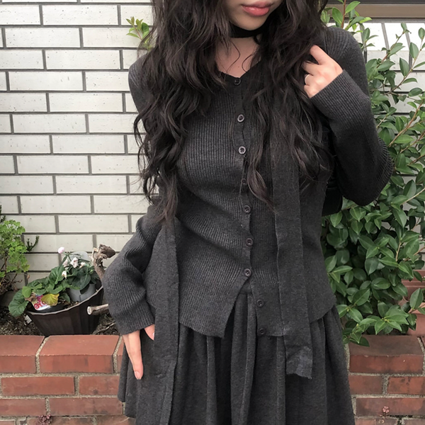 [anyonemore] Muffler Cardigan Skirt Set