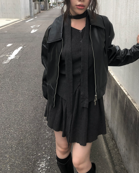 [anyonemore] Muffler Cardigan Skirt Set