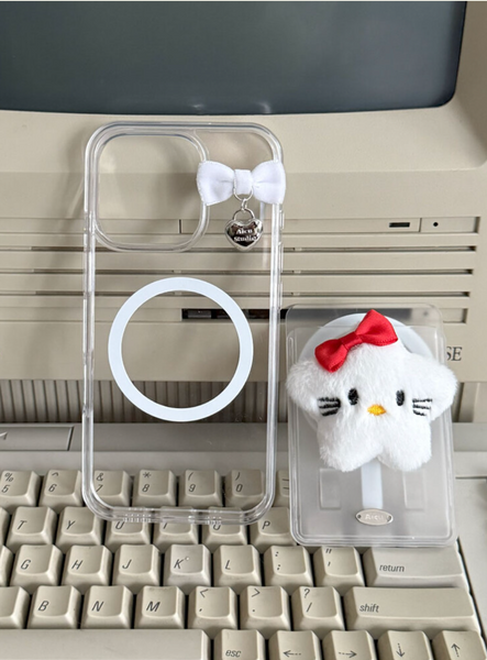 [Aicu Studio] Whity Ribbon Phone Case + Star Kitty Card Slot Set