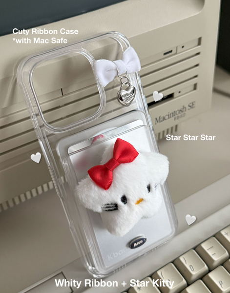 [Aicu Studio] Whity Ribbon Phone Case + Star Kitty Card Slot Set