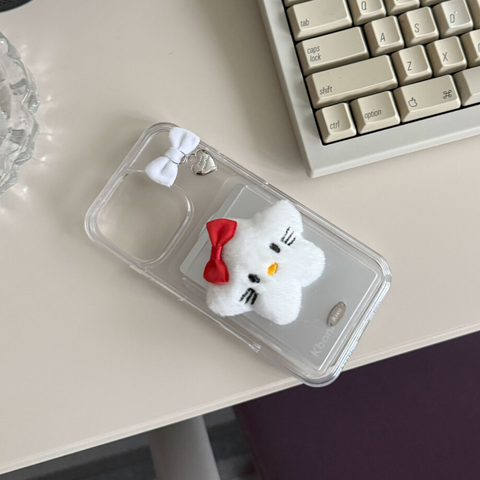 [Aicu Studio] Whity Ribbon Phone Case + Star Kitty Card Slot Set