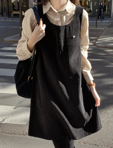 [98°C] Bern Heart Corduroy Dress