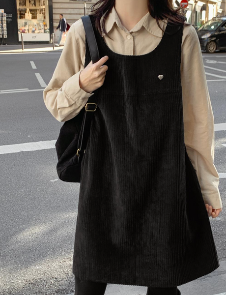 [98°C] Bern Heart Corduroy Dress