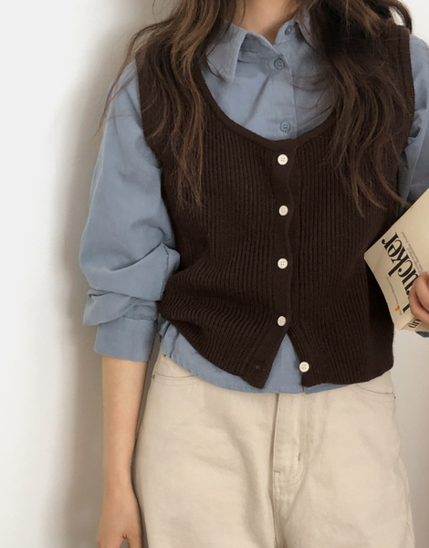 [98°C] Cotton Button Knit Vest