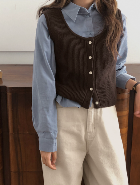 [98°C] Cotton Button Knit Vest