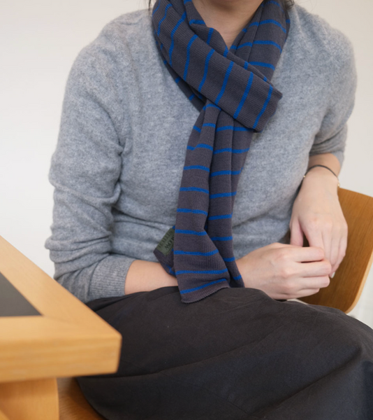 [SLOWSTITCH] Cotton Stripe Knit Muffler (Blue Stripe)