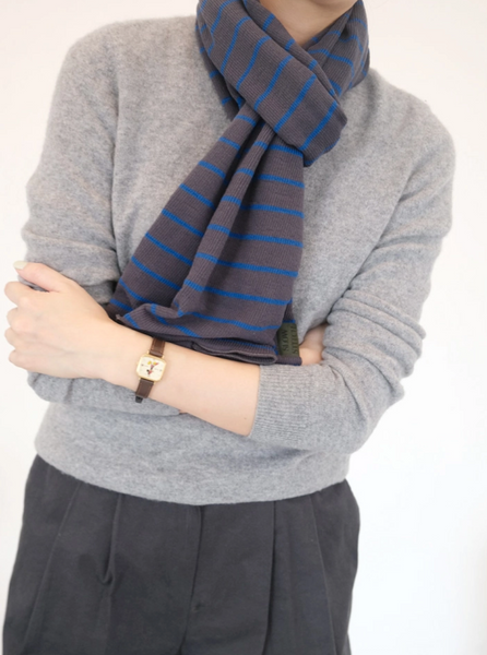 [SLOWSTITCH] Cotton Stripe Knit Muffler (Blue Stripe)