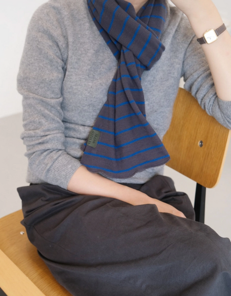 [SLOWSTITCH] Cotton Stripe Knit Muffler (Blue Stripe)