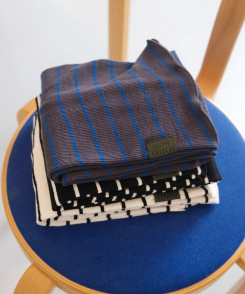 [SLOWSTITCH] Cotton Stripe Knit Muffler (Blue Stripe)