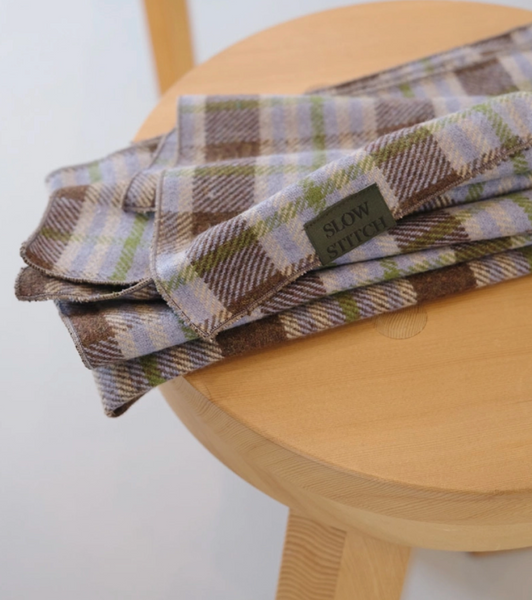 [SLOWSTITCH] Vintage Check Muffler (Brown & Blue Mix)