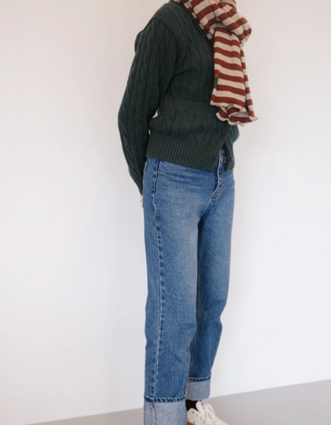 [SLOWSTITCH] Stripe Winter Knit Muffler (Brown Stripe)