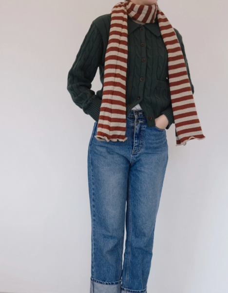 [SLOWSTITCH] Stripe Winter Knit Muffler (Brown Stripe)