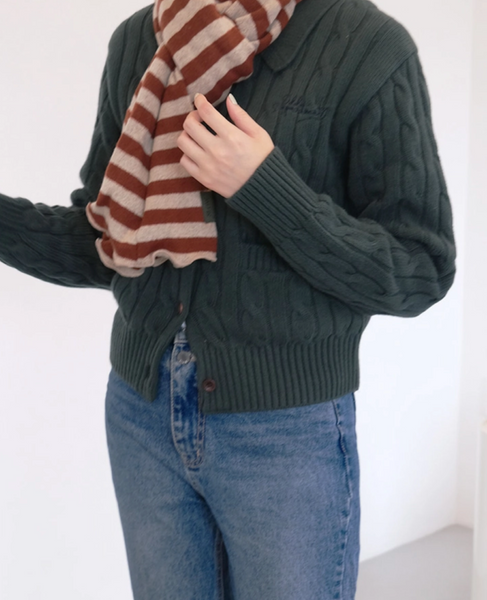 [SLOWSTITCH] Stripe Winter Knit Muffler (Brown Stripe)