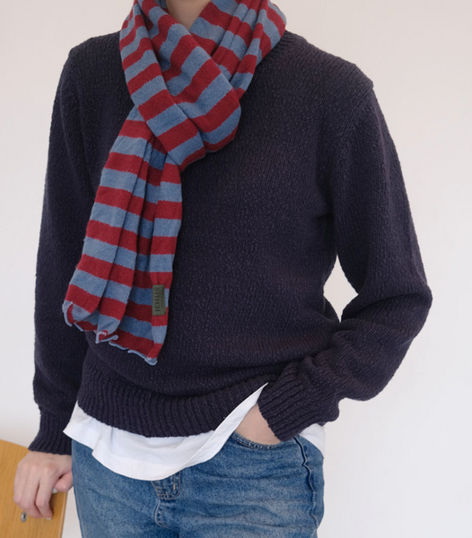 [SLOWSTITCH] Stripe Winter Knit Muffler (Burgundy Stripe)