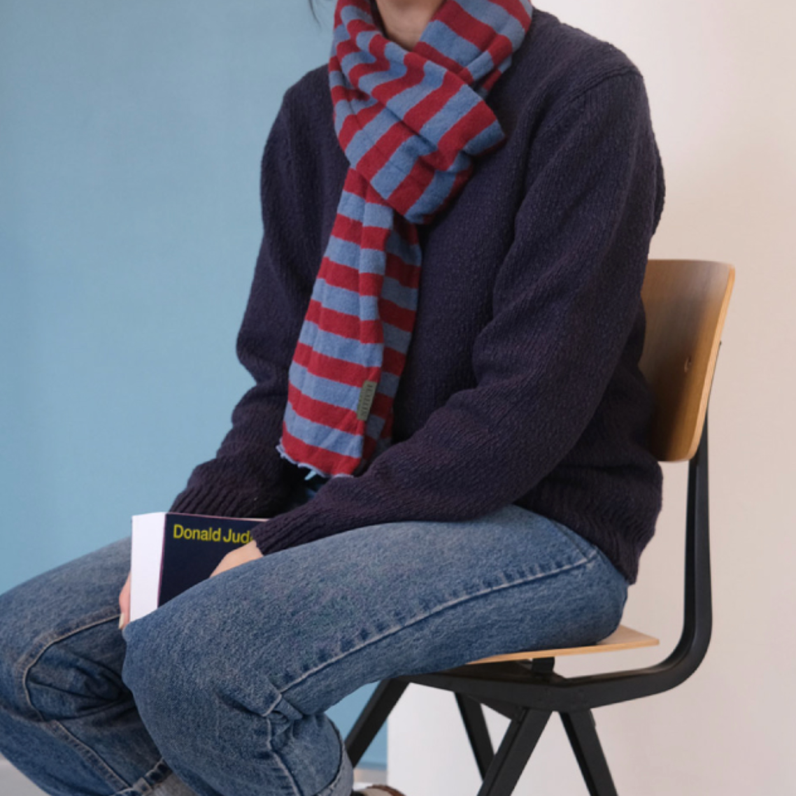 [SLOWSTITCH] Stripe Winter Knit Muffler (Burgundy Stripe)