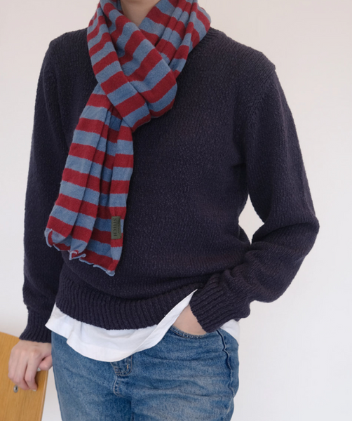 [SLOWSTITCH] Stripe Winter Knit Muffler (Burgundy Stripe)