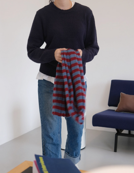 [SLOWSTITCH] Stripe Winter Knit Muffler (Burgundy Stripe)