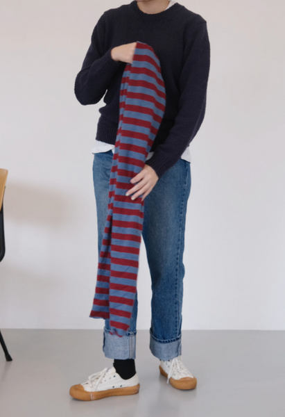 [SLOWSTITCH] Stripe Winter Knit Muffler (Burgundy Stripe)