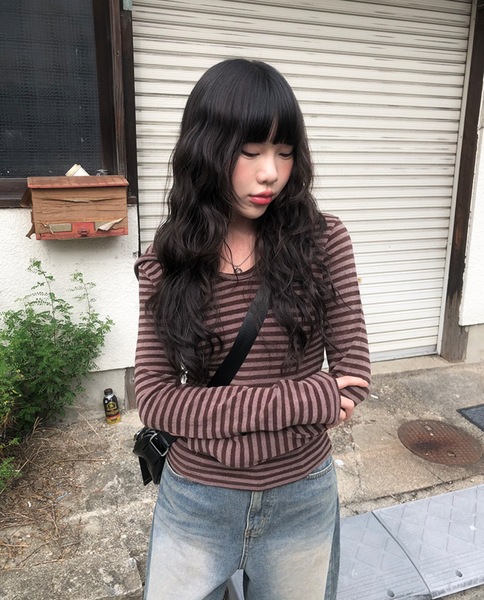 [anyonemore] Pug Stripe Hood Terry Knit T-Shirt