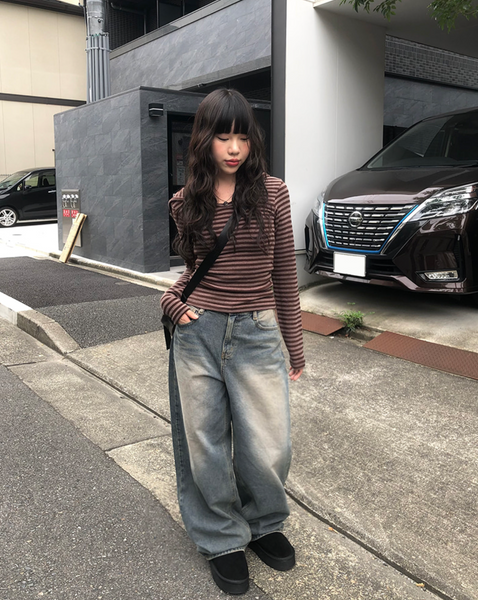 [anyonemore] Kez Vintage Washing Wide Denim Pants
