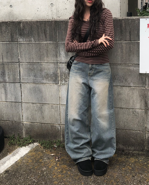 [anyonemore] Kez Vintage Washing Wide Denim Pants