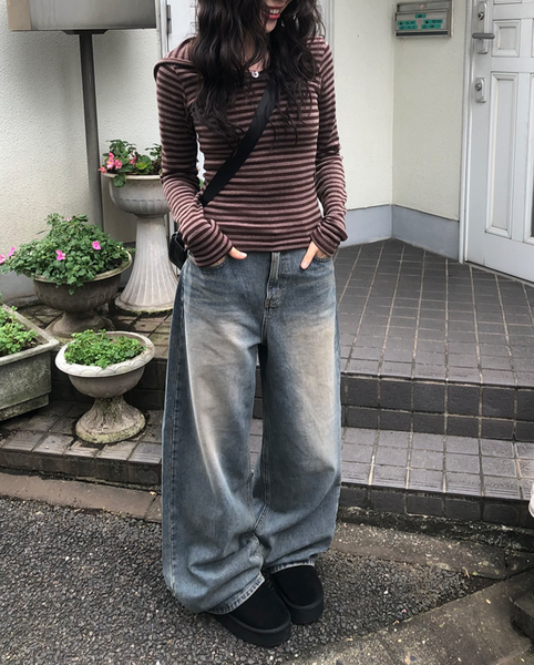 [anyonemore] Kez Vintage Washing Wide Denim Pants