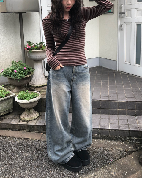 [anyonemore] Kez Vintage Washing Wide Denim Pants