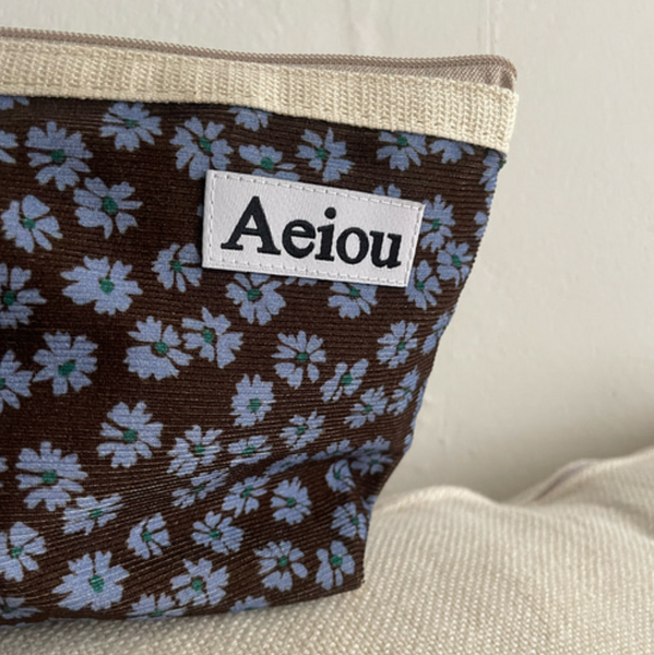 [aeiou] Aeiou Basic Pouch (L size) Blue Flower and Brown Corduroy