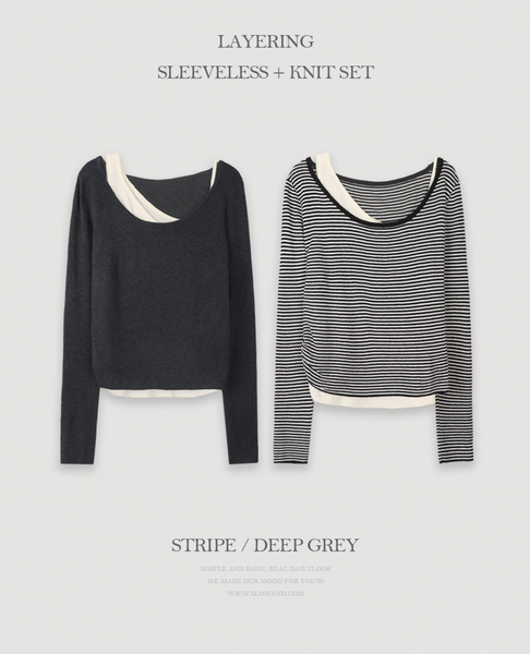 [SLOWAND] Falling Layering Sleeveless & Knit Set