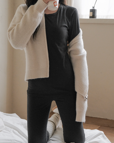 [SLOWAND] Solid Fit Knitwear Zip-up