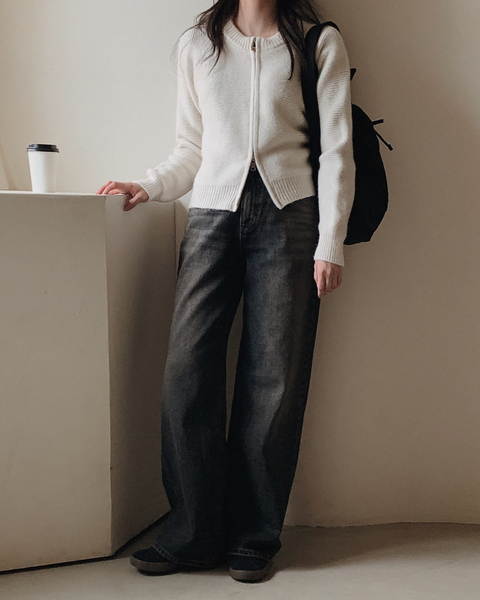 [SLOWAND] Solid Fit Knitwear Zip-up