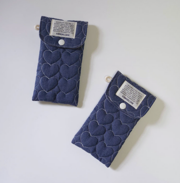 [SOWORLIAN] Quilted Heart Denim Pencil Case