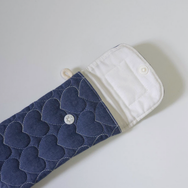 [SOWORLIAN] Quilted Heart Denim Pencil Case