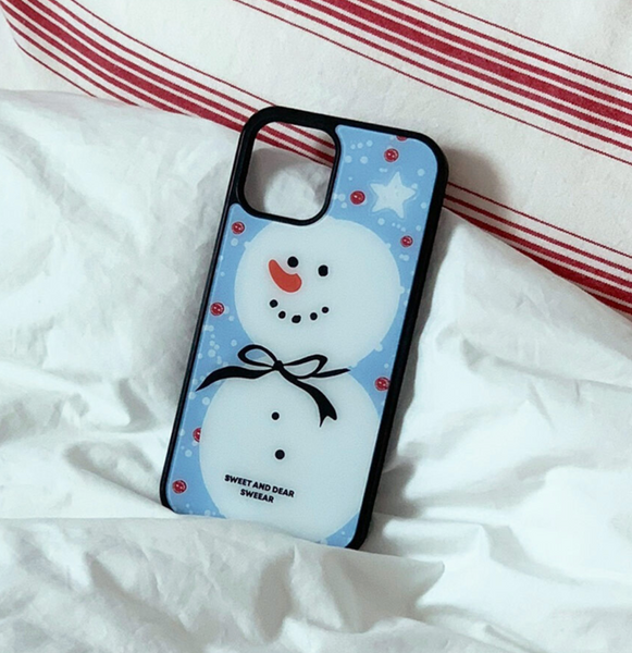 [SWEEAR] Black Bow Snowman Glass Case (MagSafe)