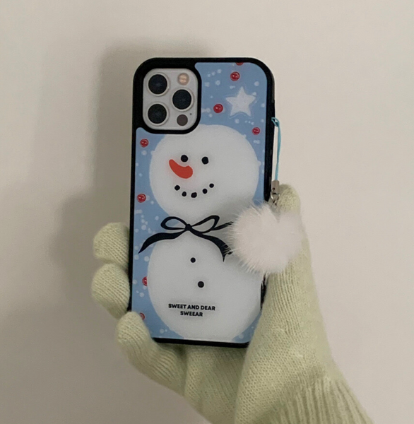 [SWEEAR] Black Bow Snowman Glass Case (MagSafe)