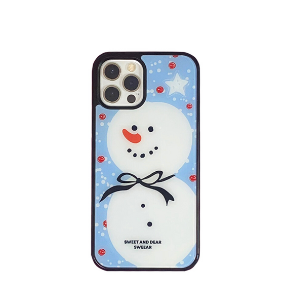 [SWEEAR] Black Bow Snowman Glass Case (MagSafe)