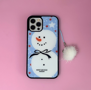 [SWEEAR] Black Bow Snowman Glass Case (MagSafe)