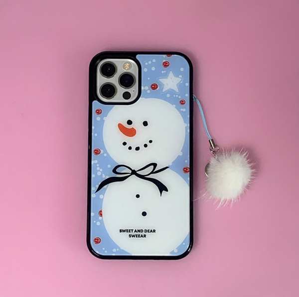 [SWEEAR] Black Bow Snowman Glass Case (MagSafe)