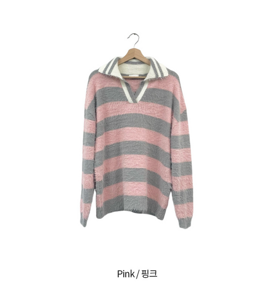 [FLILIY] DP. Fluffy Stripe Collar Knit