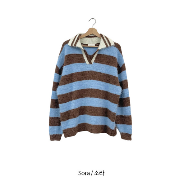 [FLILIY] DP. Fluffy Stripe Collar Knit