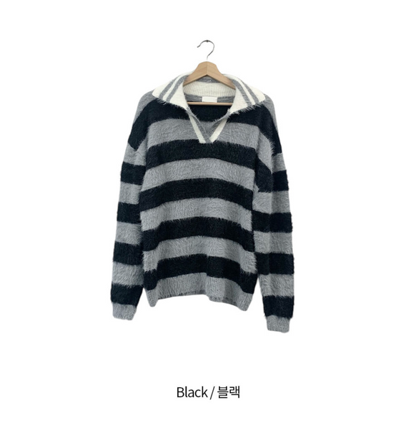 [FLILIY] DP. Fluffy Stripe Collar Knit