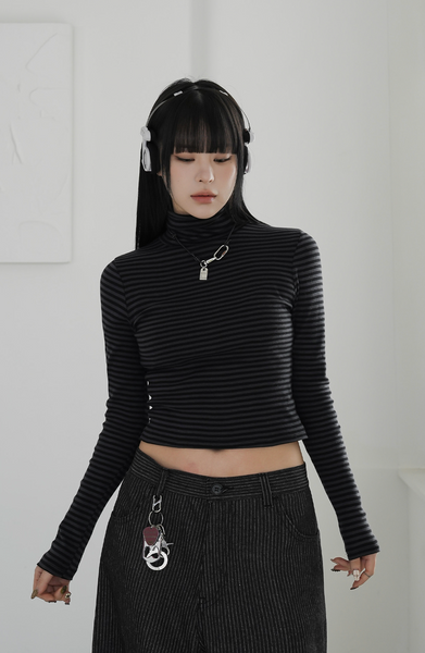 [BINARY01] Stripe Turtleneck T-shirt